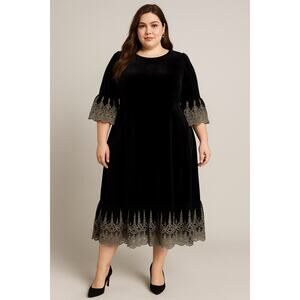 Pomander Place Black Velvet Lillith Dress Lace Maxi Size XXL NEW